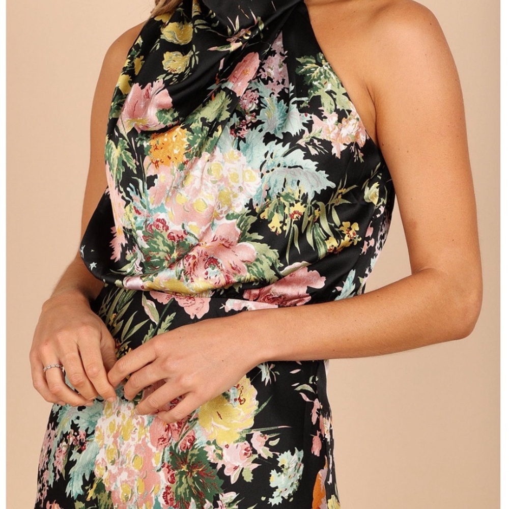 Petal & Pup NWT Gorgeous Annabelle Midi Dress in White Floral Satin Size L & XL - Picture 7 of 10